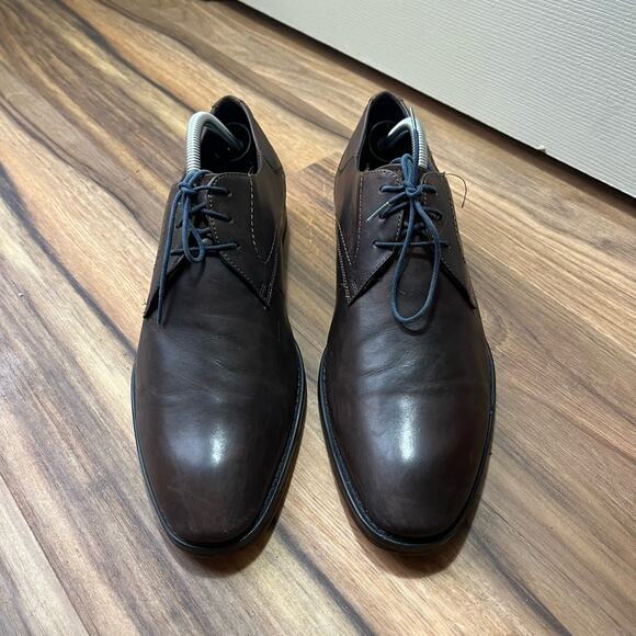 Bugatti Derby Shoes Mens 8.5 Genuine Leather Lace-Up Almond Toe Dark Brown - Picture 1 of 10